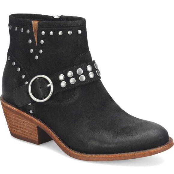 NWOT Sofft Allene II Suede Leather Black Studded Cowboy Boots Bootie Side Zip 6M - Picture 1 of 9